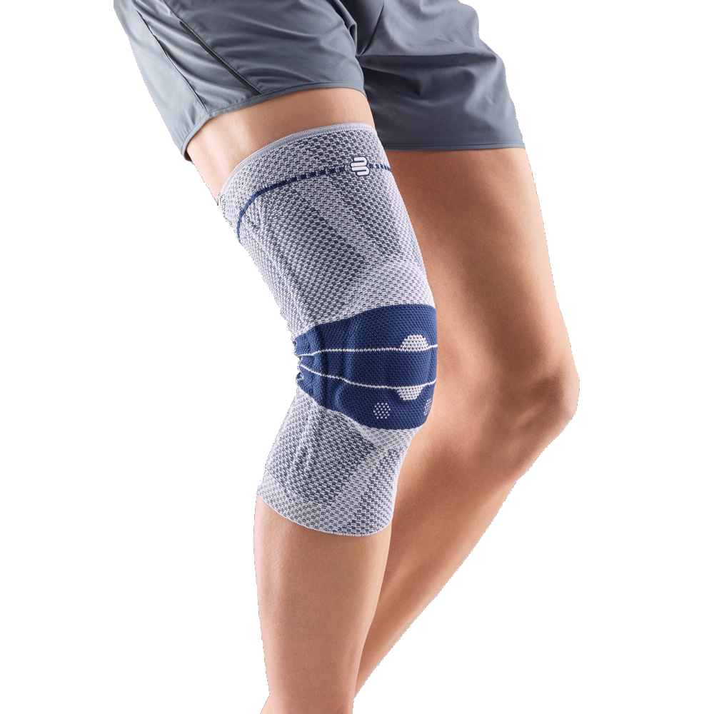 Herrenbeine, das rexhte in grau blauer Sport-Bandage