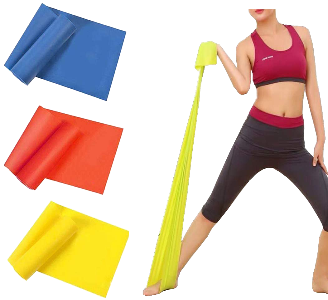 Frau zeigt Fitnessband in verschiedenen Farben